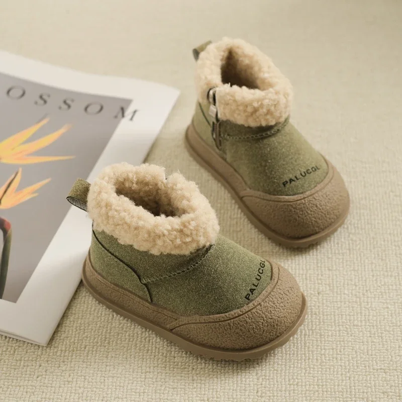 2026 Winter Neue Kinder-Freizeitschuhe aus Leder für Mädchen, Modischer Neuer Stil, Weiche Sohle, Rutschfest, Vielseitige Knöchelhohe Baumwollstiefel – Detail 3