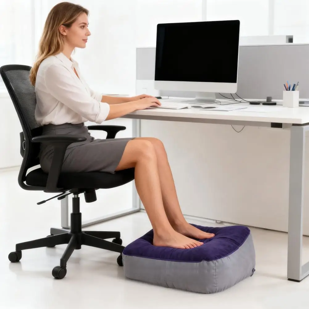 Inflatable Foot Rest Pillow Leakproof PVC Soft Flocking Pillow Home Camping Airplane Train Travel Portable Footrest Cushion