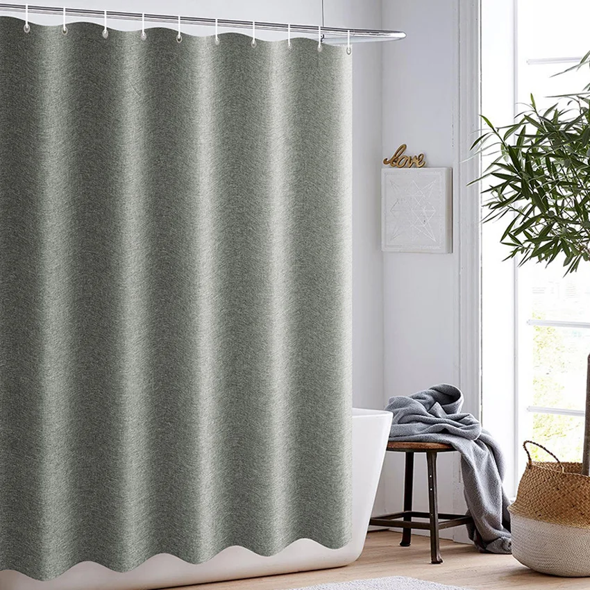 

Grey Shower Curtains Imitation Linen Fabric Thicken Waterproof Bath Curtains for Bathroom Bathtub Modern Bathing Cover