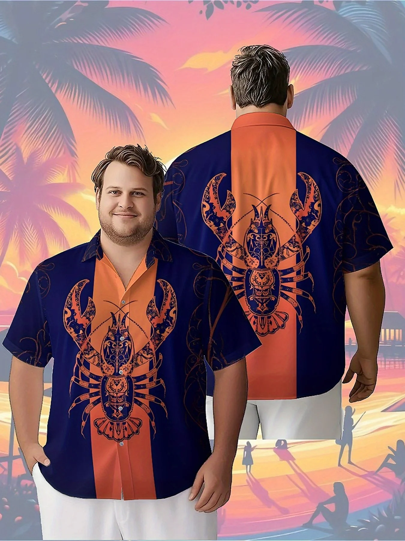 Men's Plus Size Hawaiian Shirts Deep Sea Lobster Tattoo Pattern, Unisex Aloha Shirts,New in Summer Tops Tee,streetwear
