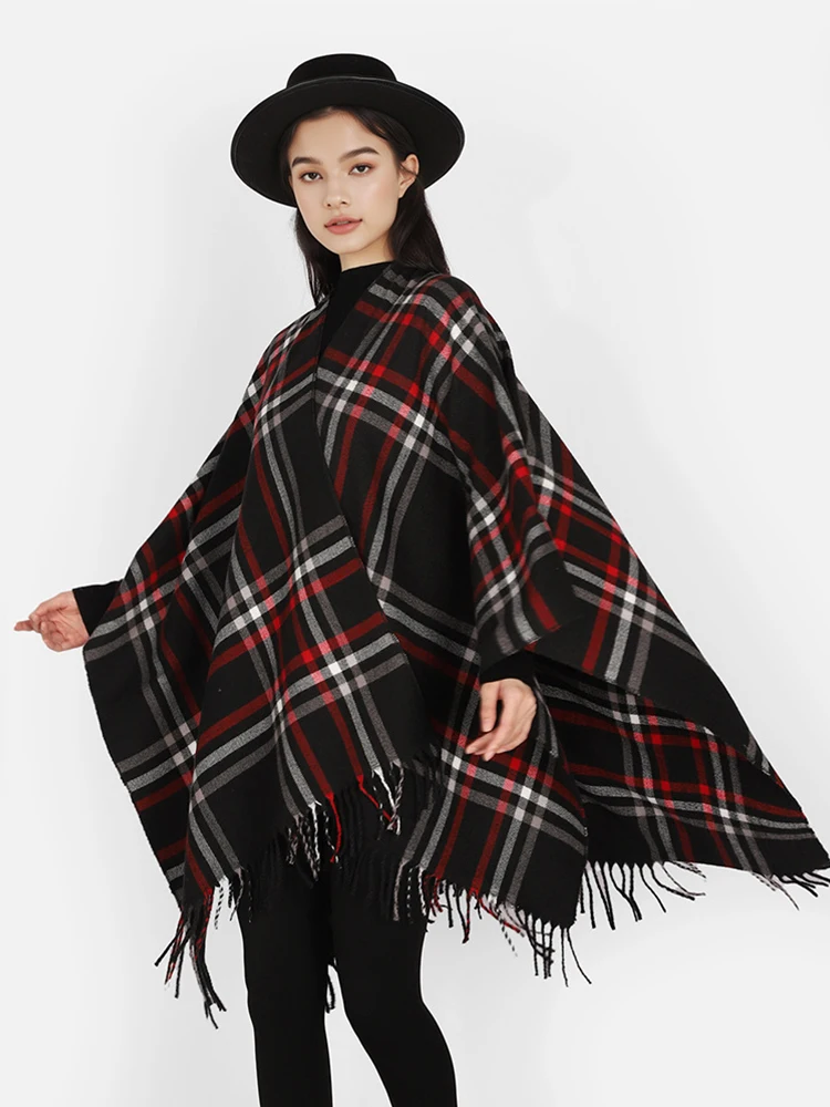 

Зимний женский и мужской шарф, многослойное пончо, элегантный ретро клетчатый плащ с кисточками, шаль, женский мужской шарф, Capa Para Mujer, плащ из пашмины, новый