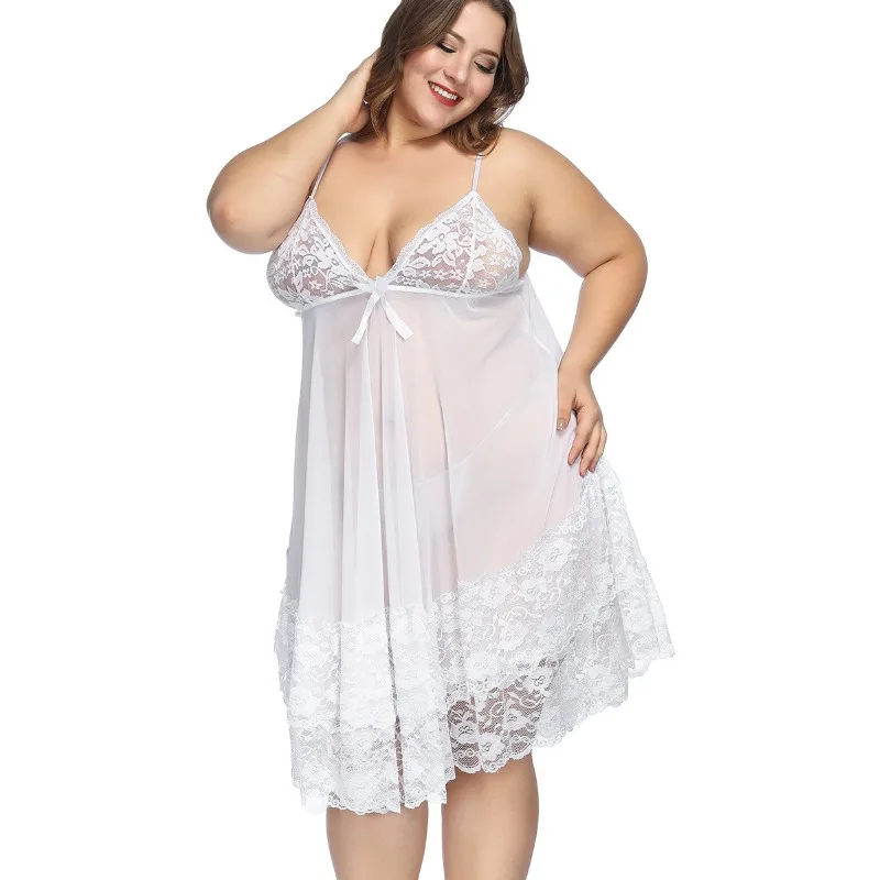 S-7XL Plus Size Sexy Strap Nightwear Large Lingerie Gown Sleep Wear Women Sleepwear Home Nightclub Dress Pajamas