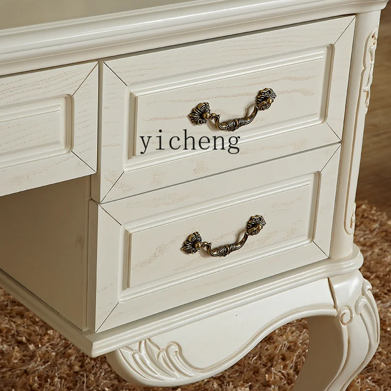 

ZZ Solid Wood Desk White Antique Pastoral Style Furniture Desk Computer Desk