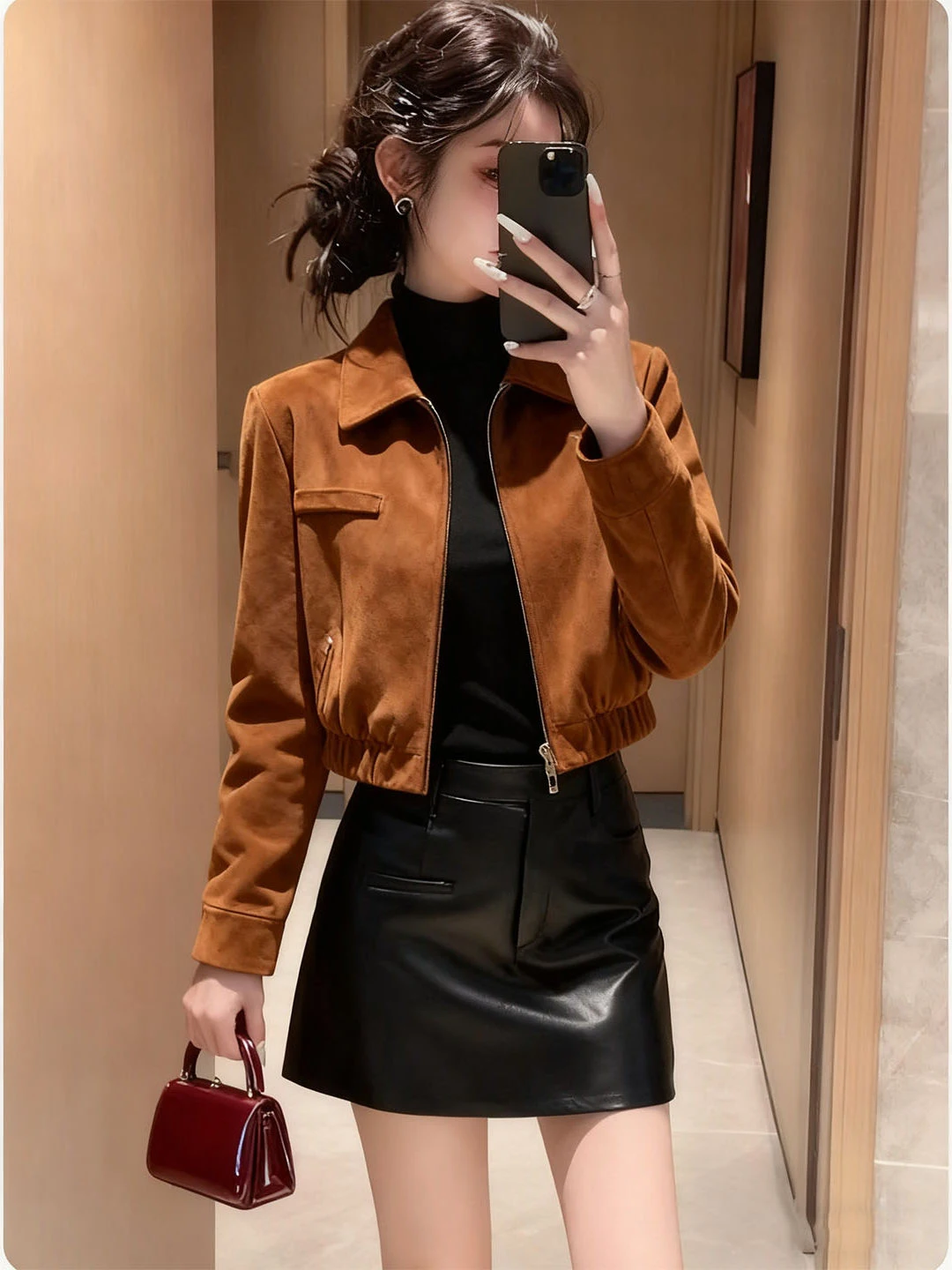 

Early Spring 2026 Brown Retro Sle ort Coat Women's High-End Feelings Versatile Jaet Commuting Top Stand Fit Zipper