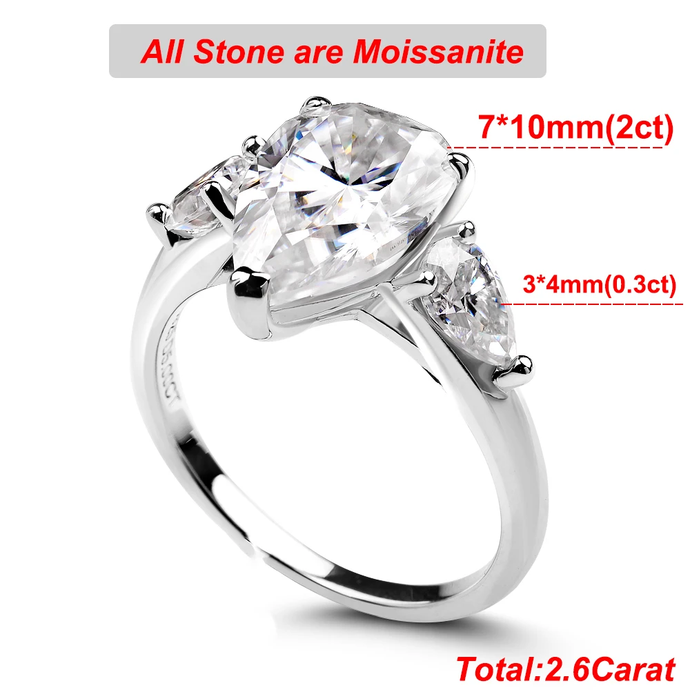 BXINY 3-Stone Moissanite Ring S925 Silver 6