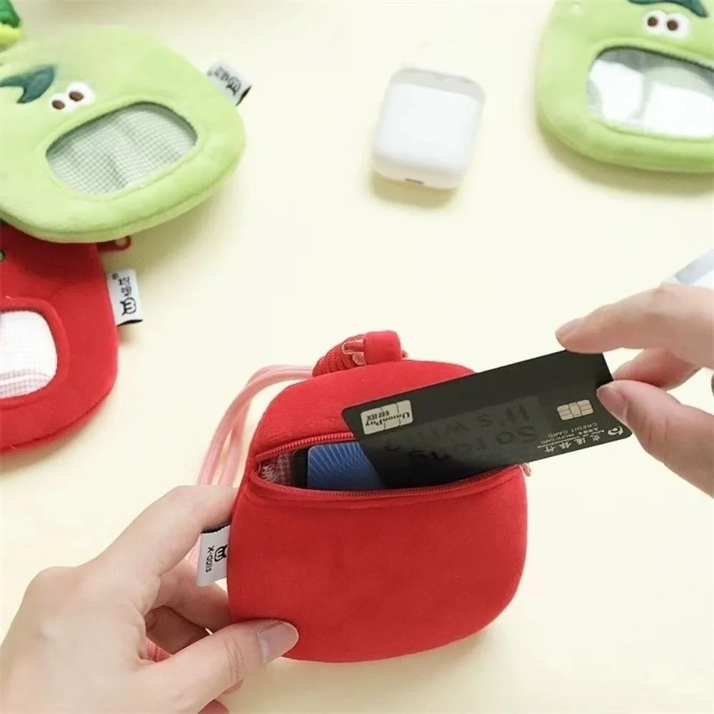 Monedero de tomate de dibujos animados de expresión, tarjetero de ídolo coreano, bolsa para auriculares, bolsa transparente para colgar en el cuello, bolsa para artículos pequeños
