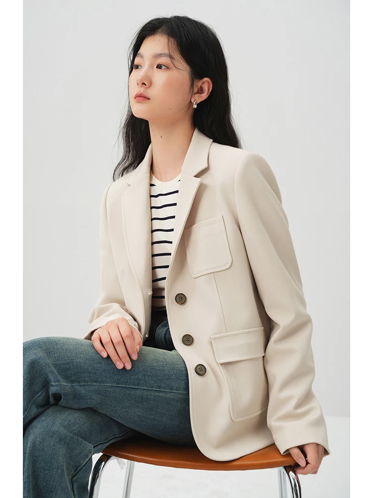 ZIQIAO Fashionable Creamy White Skirt Suit for Women 2024 Spring New Flat Lapel Blazer Jacket + A-Line Skirts Female 23ZQ94135