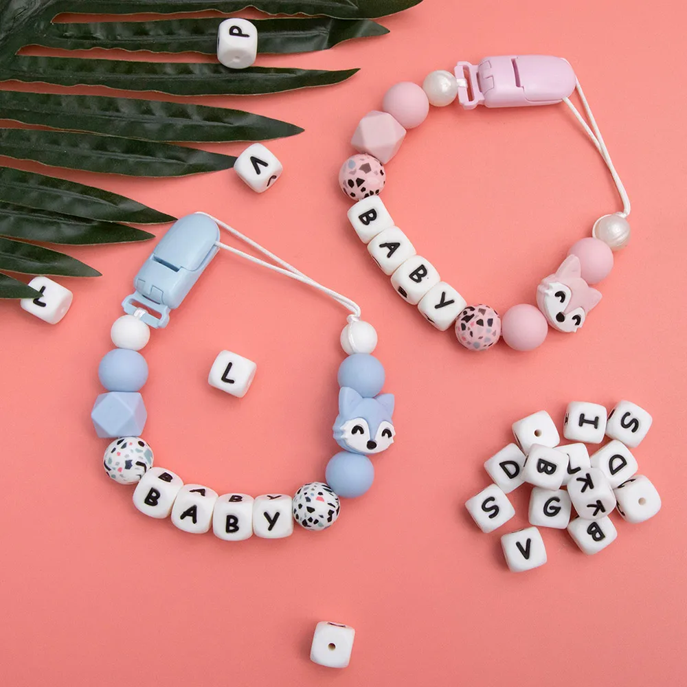 TYRY.HU 50Pcs Letter Silicone Beads Personalized Teething Teethers DIY Pacifier Chains Pearl Silicon Alphabet Beads Accessories