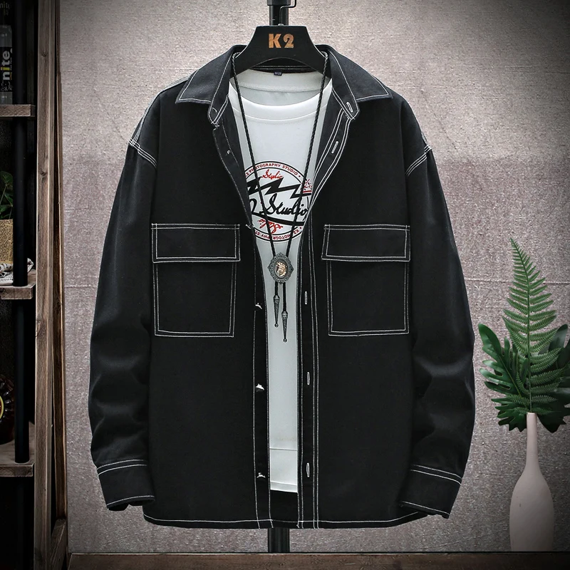 

High Quality Solid Color Casual Shirt Men Cotton Breathable Comfortable Long Sleeve Shirt Loose Lapel Shirt Social Streetwear