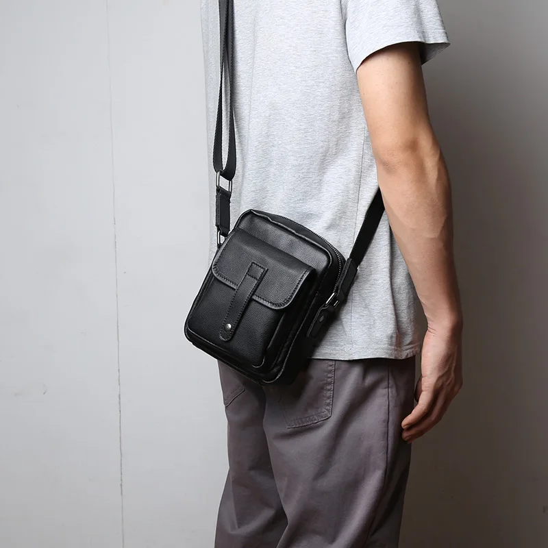 Genuine men's Crossbody Bag Casual And Versatile Shoulder Bag Vertical Top Layer Cowhide Small Backpack  Mobile Phone Bag