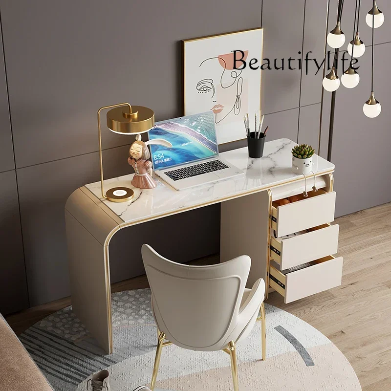 Light Luxury Solid Wood Stone Plate Desk Bedside Desk Italian Minimalist Small Apartment Office Computer Desk