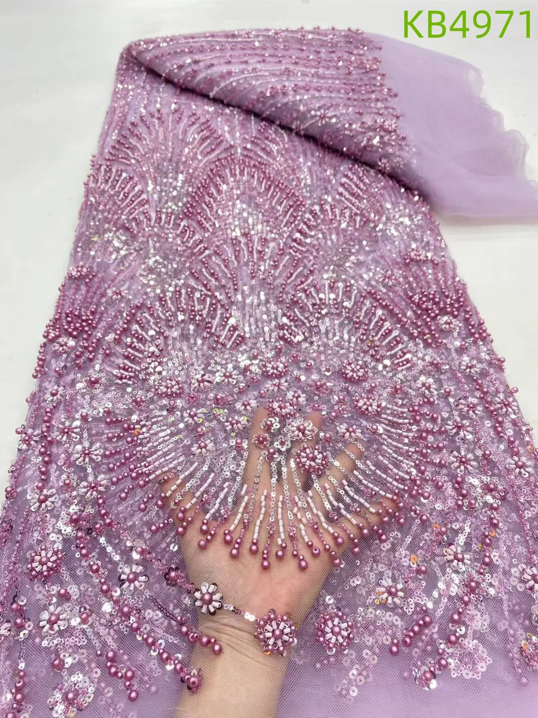 Peals With Sequins Fabrics African Fabric Lace High Quality 2025 Sequence French Mesh Lace Fabrics For Wedding Dress KB4971