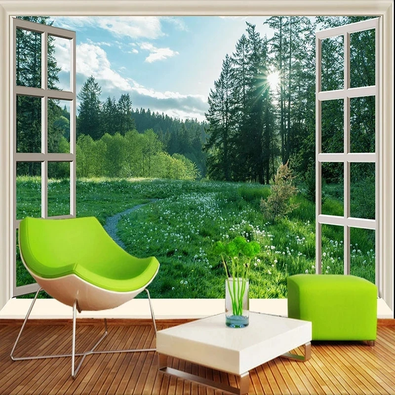 Custom Wallpaper 3D Sunshine Forest Green Space Window Nature Landscape Mural Living room TV background bedroom restaurant tree