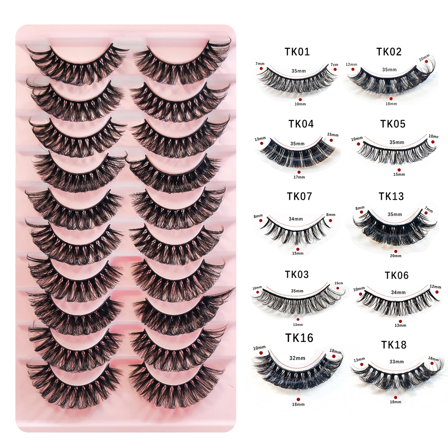Fake Lashes Bulk Wholesale 10-20mm Volume Wispy 10 Pairs D Curl Russian Strip Lashes Makeup False Eyelashes