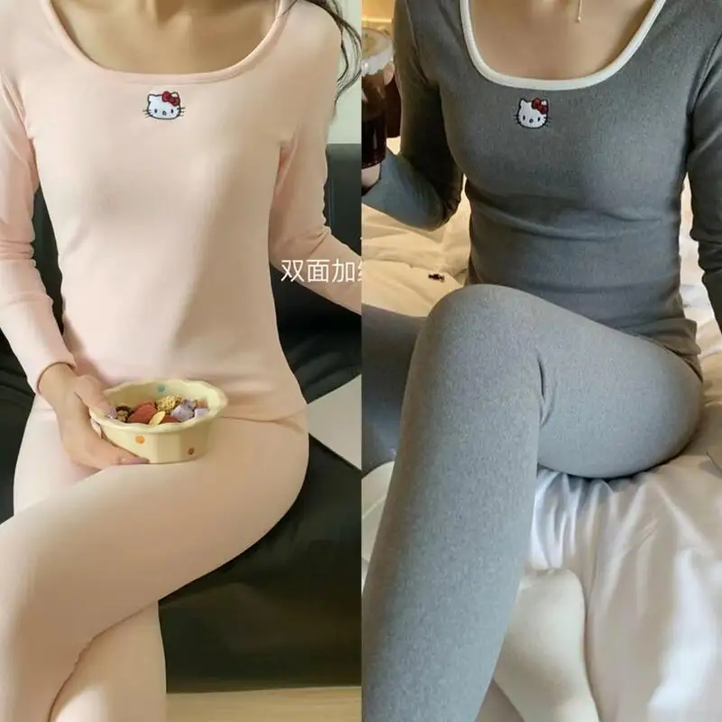Caliente 2025 Otoño Invierno nuevo producto moda suave comodidad Hellokitty mujeres cálidas ropa de otoño pantalones de otoño ropa de hogar