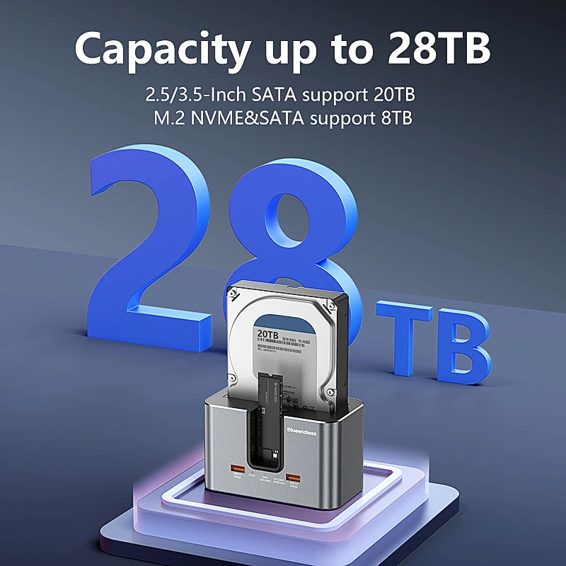 Blueendless SSD HDD Docking Station for Multi M.2 PCIE NVME & m2 SATA & 2.5"/3.5" SATA SSD/HDD with USB3.2 HUB HDD/SSD enclosure view 5