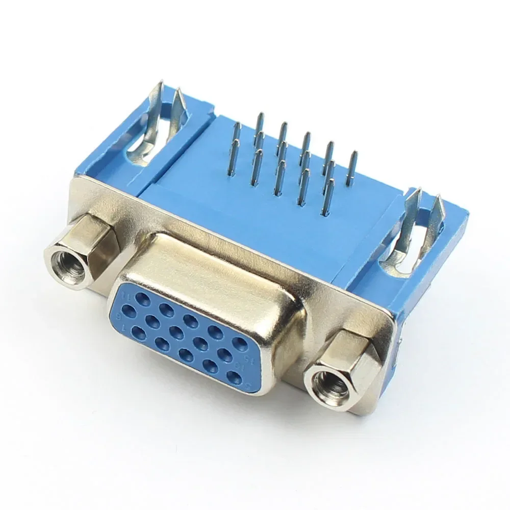 50pcs Blue D-SUB HDR 15 Pin Type 8.89 DB15 Female VGA PCB Connector With Set Screw Plug Socket Adapter Right Angle 15P 3 Rows