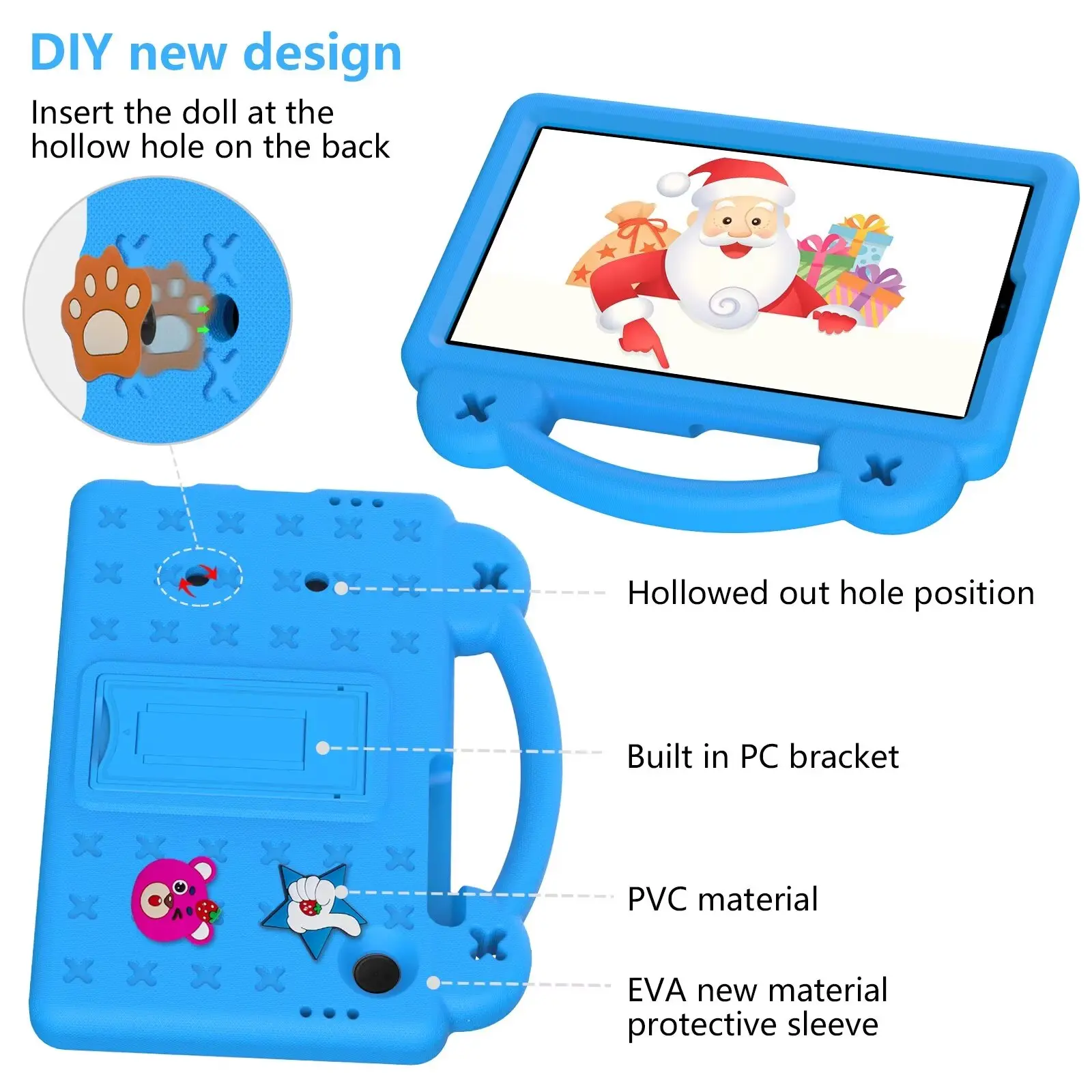 Kids EVA Cartoon Case for Samsung Galaxy Tab A9 8.7 inch SM-X110 X115 X117 Shockproof Cover Built-in Stand with Shoulder Straps