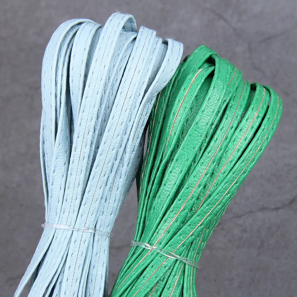 2M 5mmWide Flat PU Leather Cord Litchi Pattern Faux Leather Strips Ribbon String for DIY Miniature Dolls Purse Belt Craft Making