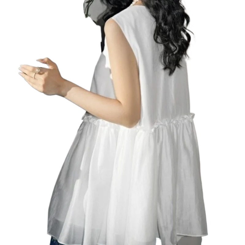 Sleeveless Doll Shirt with Ruffled Hem in Summer 2025 Slim Temperament Wind Vest Suspender Top Female