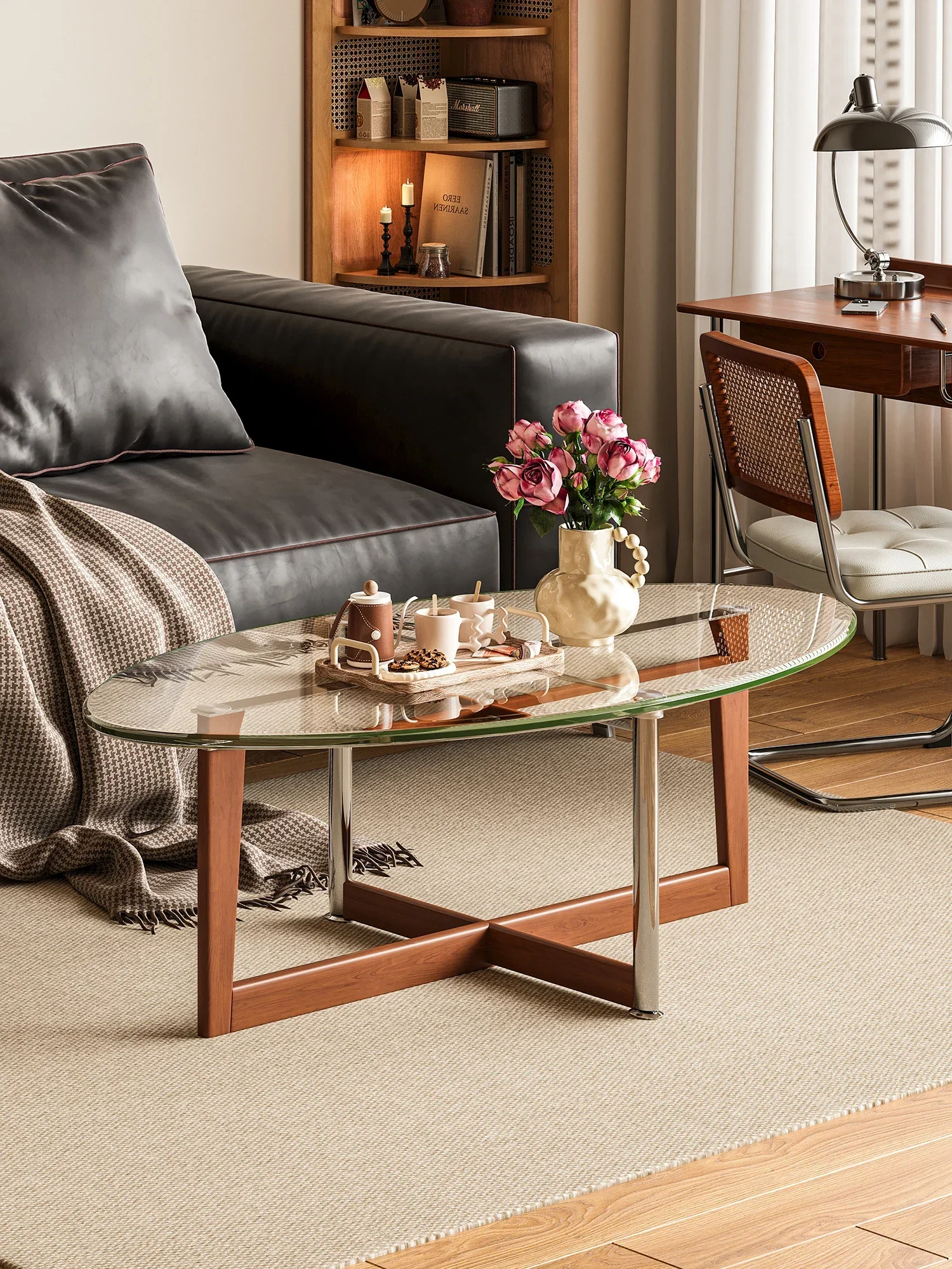 Nordic modern coffee table, cross design sense, small apartment living room sofa tea table, texture corner table