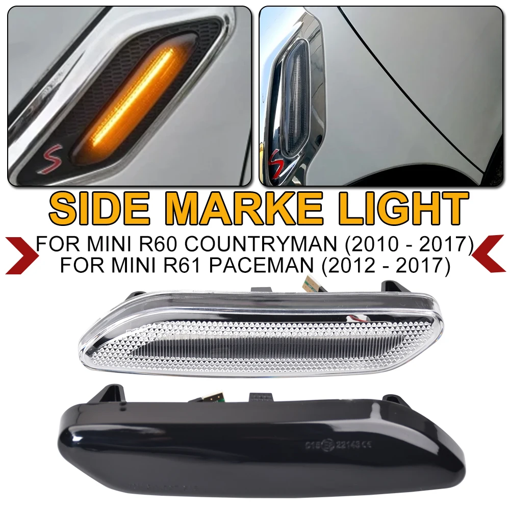 2X LED Dynamic Turn Signal Side Marker Lights Sequential Blinker Lamp For MINI R60 COUNTRYMAN R61 PACEMAN 2012 2013-2017