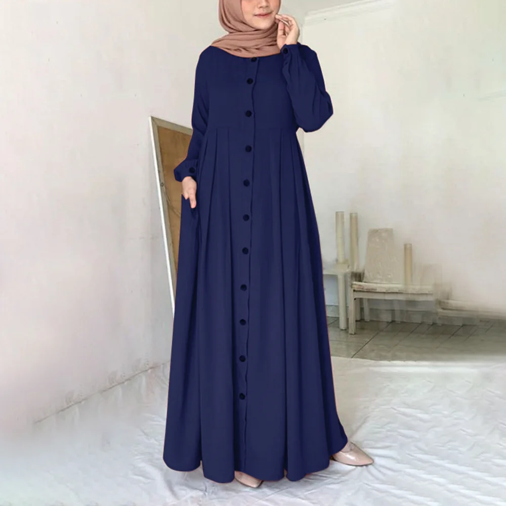 Women Abaya Loose Solid Dress Robe Femme Musulmane Big Swing Casual Dresses Caftan Marocain Kaftan Abayat Simple Vestido S-5XL