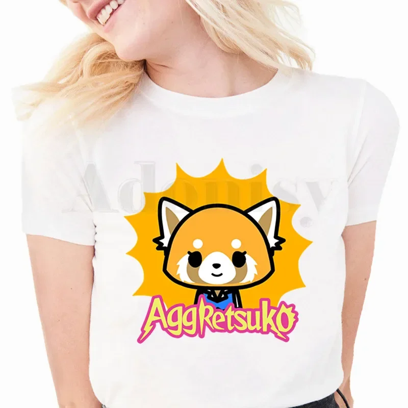 Aggretsuko Women T Shirt Harajuku Female Printing Graphic Cartoon Retsuko T-shirt Girl Summer Kawaii Tshirt Femme Clothes