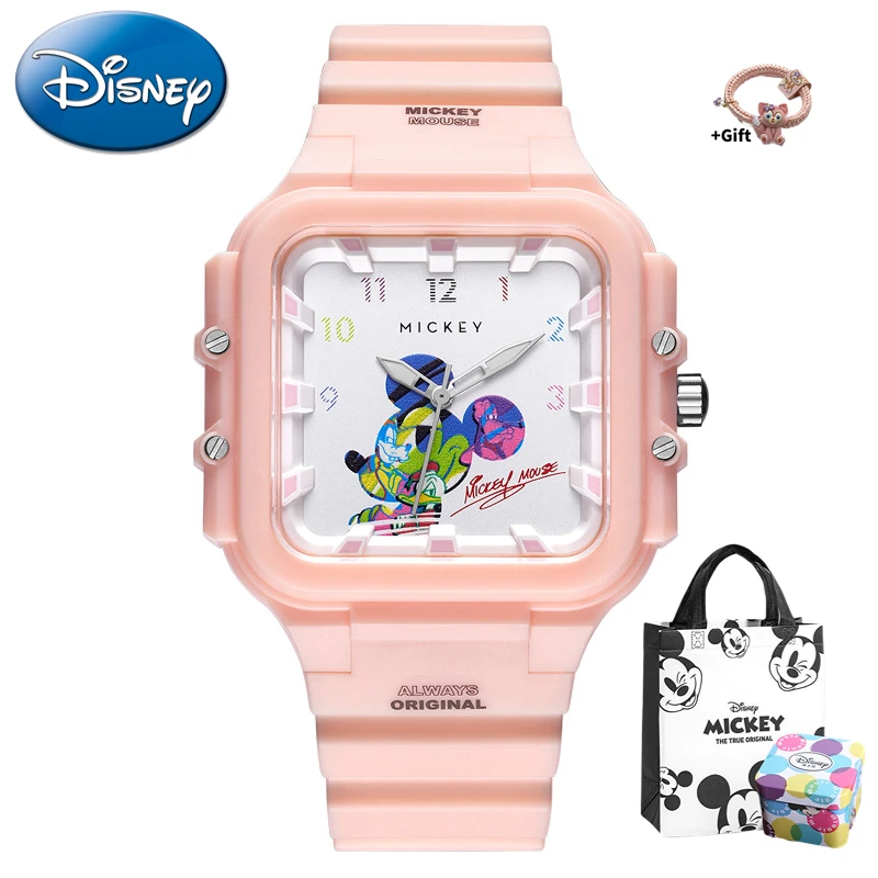 Disney Mickey Square Printed Dial Youthful and Cool Luminous Children's Quartz Watch Gift for Children