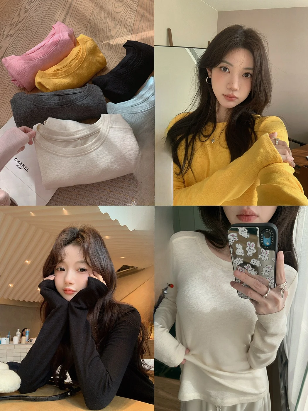 

Ibell Zhang Versatile Long Sve round Ne Fce Lined Base irt Women's Ele Sle Cotton Polyester Blend Winter Ther...