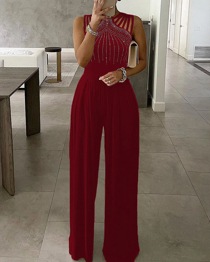 Elegant Sexy hollow out Solid HighJumpsuit For Woman Casual Long Pants Overalls Evening Party Bodysuits OL one piece set