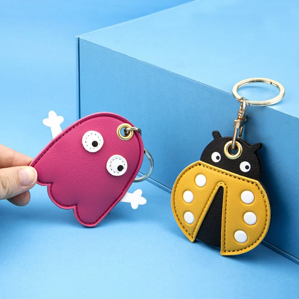 Cute Insect Access Control Card Holder Ladybug Ghost Avocado Pineapple Kechain Leather Keyring Decoration Accessories Ornament