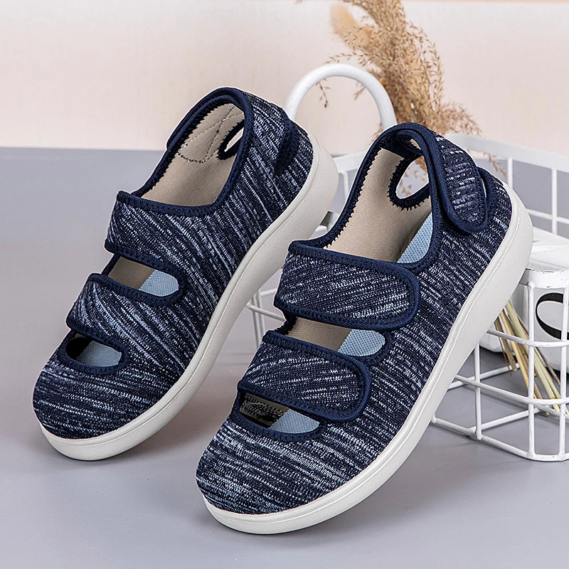 

Широкие сандалии унисекс для диабетиков с поддержкой свода стопы, регулируемые двойные ремешки, открытые, легкие, удобные, плоская подошва