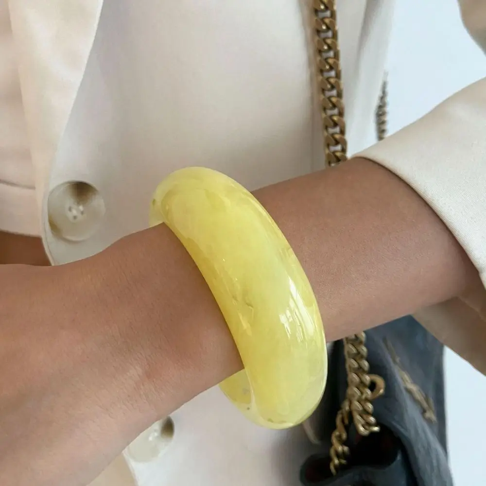 

Bohemian Acrylic Bangle Silver Smudging Irregular Wide Bracelet Wide Rectangle Jewelry Accessories Retro Hand Ring Lady Girls