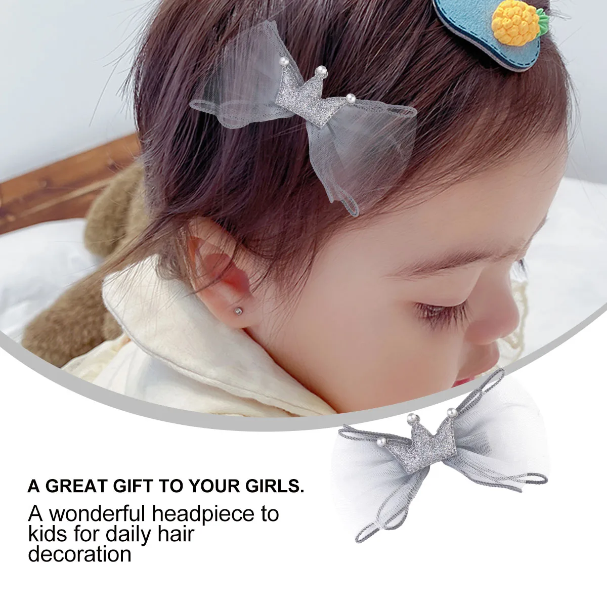 

2pcs Hairpins Kids Bow Hair Clips Beige Mesh Decor Cute Hair Clips for Baby Girls Fashion Accessories Shiny