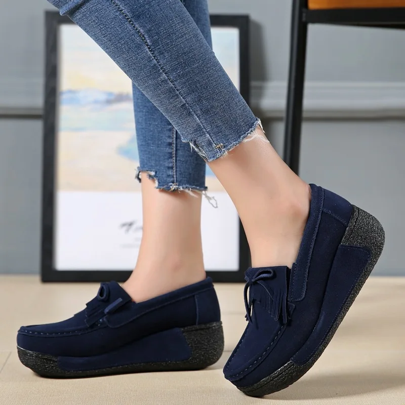 Spring Autumn Women Flats Platform Loafers Ladies Genuine Leather Comfort Wedge Moccasins Orthopedic Slip On Casual Shoes35-42