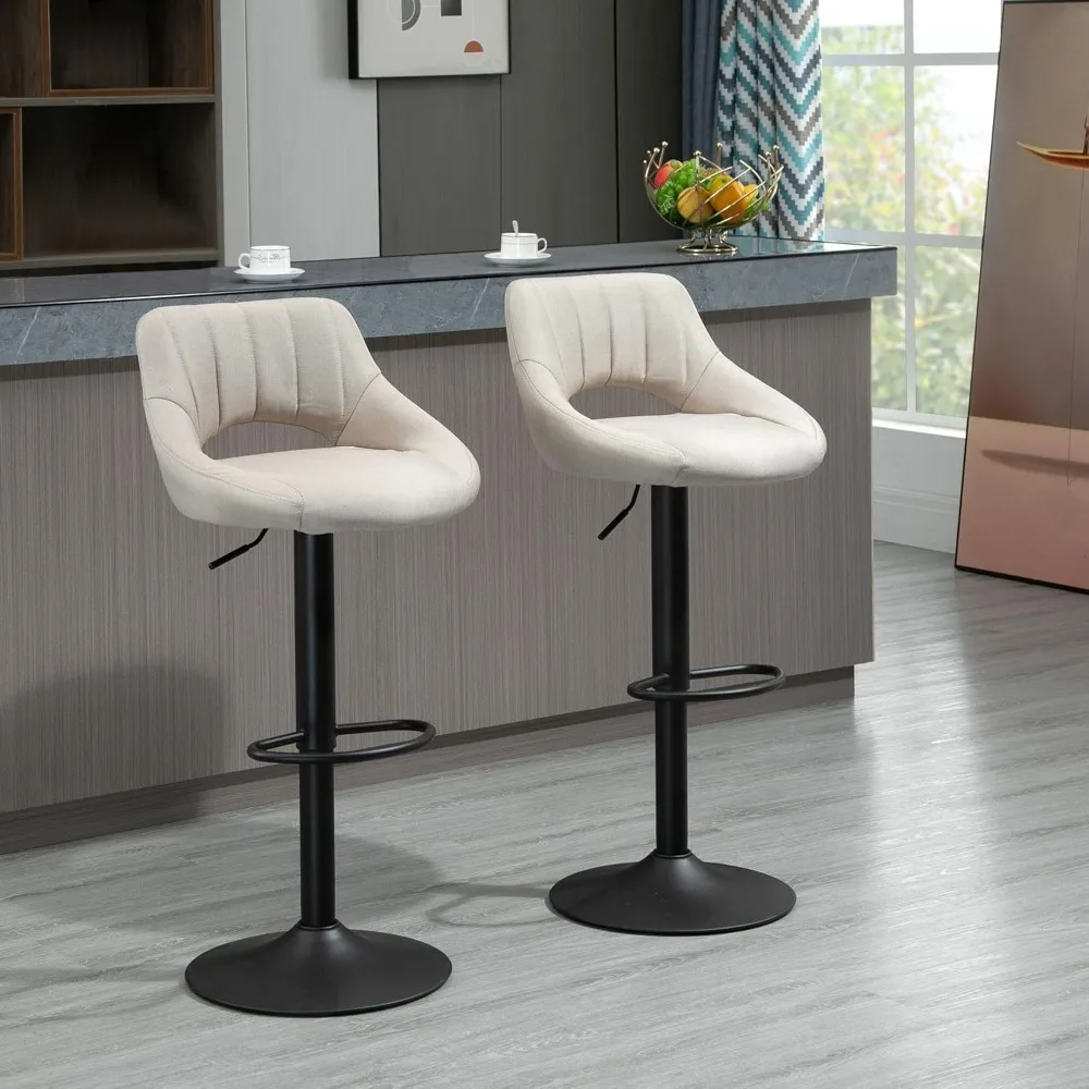 

Bar Stools Set of 2, Swivel Bar Height Barstools Chairs with Adjustable Height, Round Heavy Metal Base, and Footrest, Cre