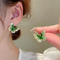Green Butterfly Earrings Temperament Crystal Zircon Stud Earrings For Women Sweet Summer Fashion Girls Earrings Jewelry Gifts K-