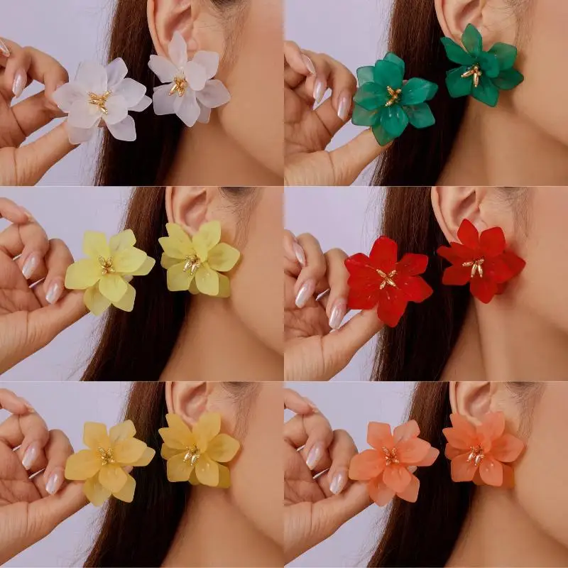 Women's Exaggerated Big Flower Earrings Bohemia Acrylic Party Jewelry Chic
