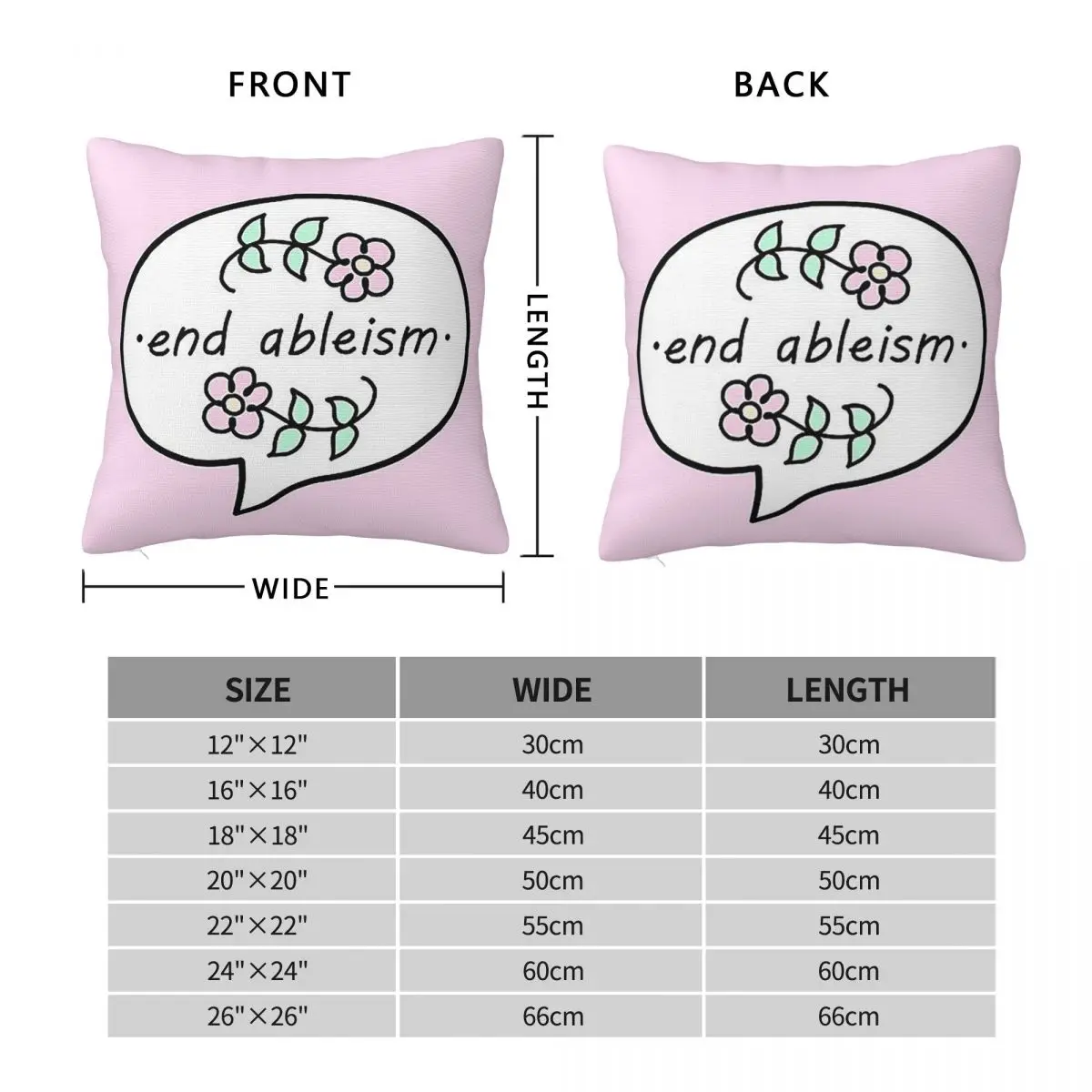 End Ableism Square Pillowcase Pillow Cover Polyester Cushion Zip Decorative Comfort Throw Pillow for Home Bedroom