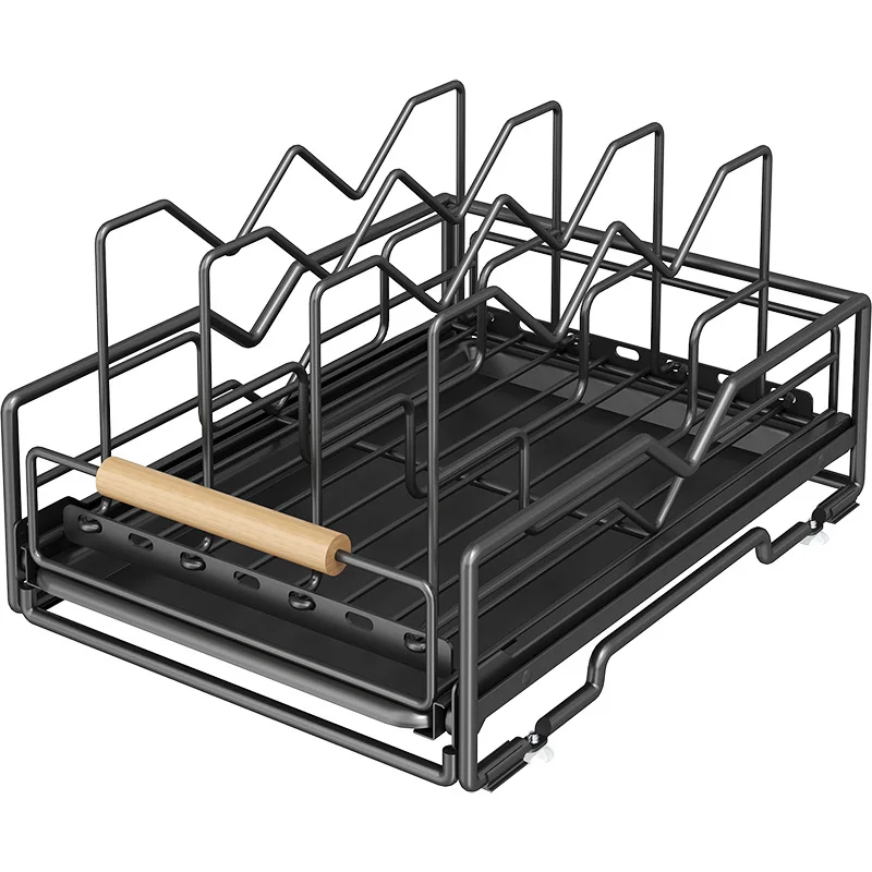 Storage Rack Pull Out Pots and Pans Organizer Adjustadable Cutting Board Drying Cookware Shelf