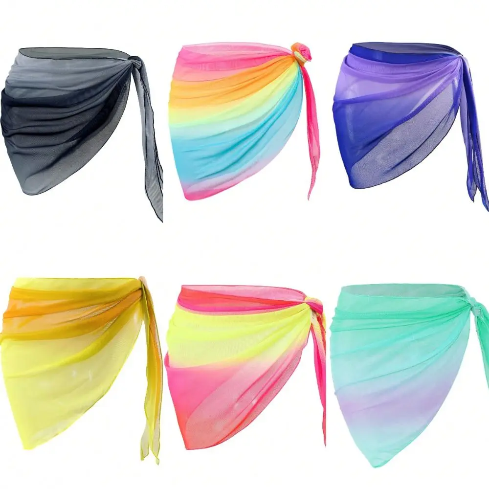 

Chiffon Material Beach Dress Short Length Sheer Fabric Swimsuit Coverups UPF Protection Gradient Color Swimwear Shawl Vacation
