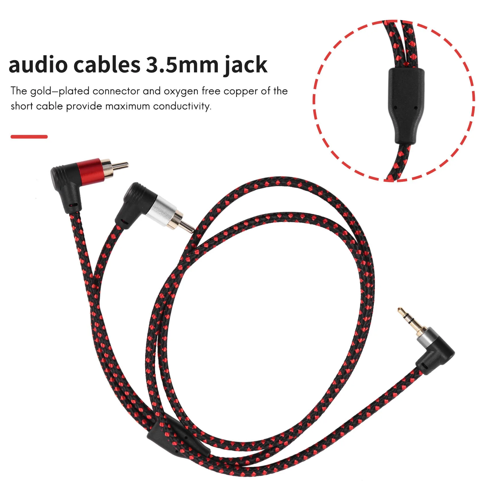 90 Degree 3.5mm Male to 2 RCA Male Cable Right Angle Stereo AUX Y Splitter Cord Microphone Jack Plug for Laptop 1M