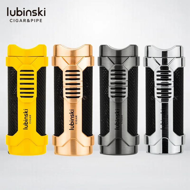 LUBINSKI Metal Windproof Turbo Jet Lighter Portable Outdoor Cigar Spray Gun Personalized Butane Gas Torch Lighter Men\'s Gifts