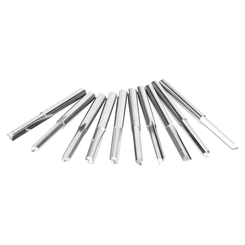 Fraise en acier au tungstène à fente droite, mèches de routeur CNC à 2 cannelures, 3.175mm, bois, plastique Marin, 10 pièces