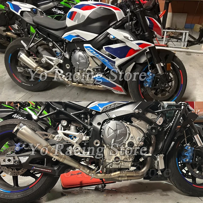 Надевается для BMW S1000R 2021-2024 S1000RR 2019-2024 Полная выхлопная система мотоцикла Передняя соединительная труба Глушитель из углеродного волокна