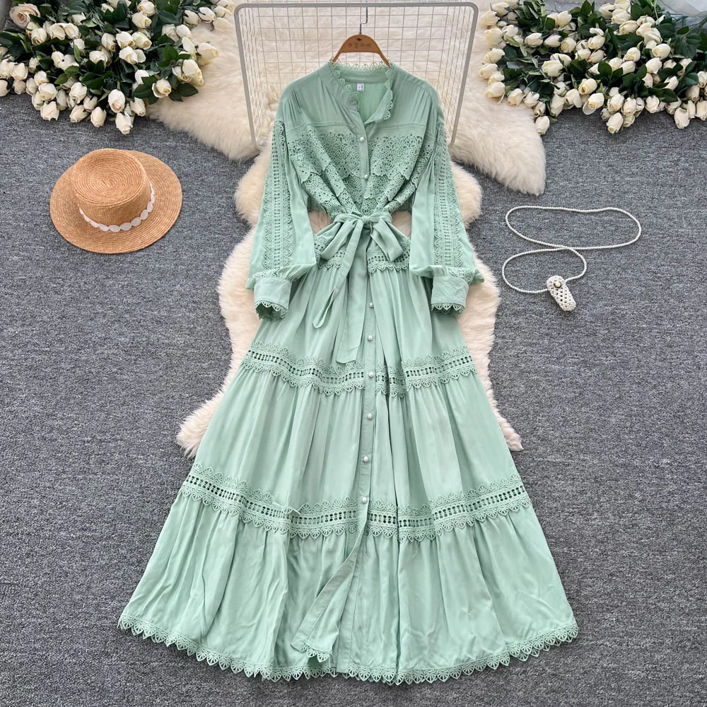 فستان مثير بأكمام طويلة مزين بخطاف وزر مجوف فستان أنيق عتيق للحفلات المسائية والنوادي فساتين طويلة أنيقة للصيف والشاطئ #2