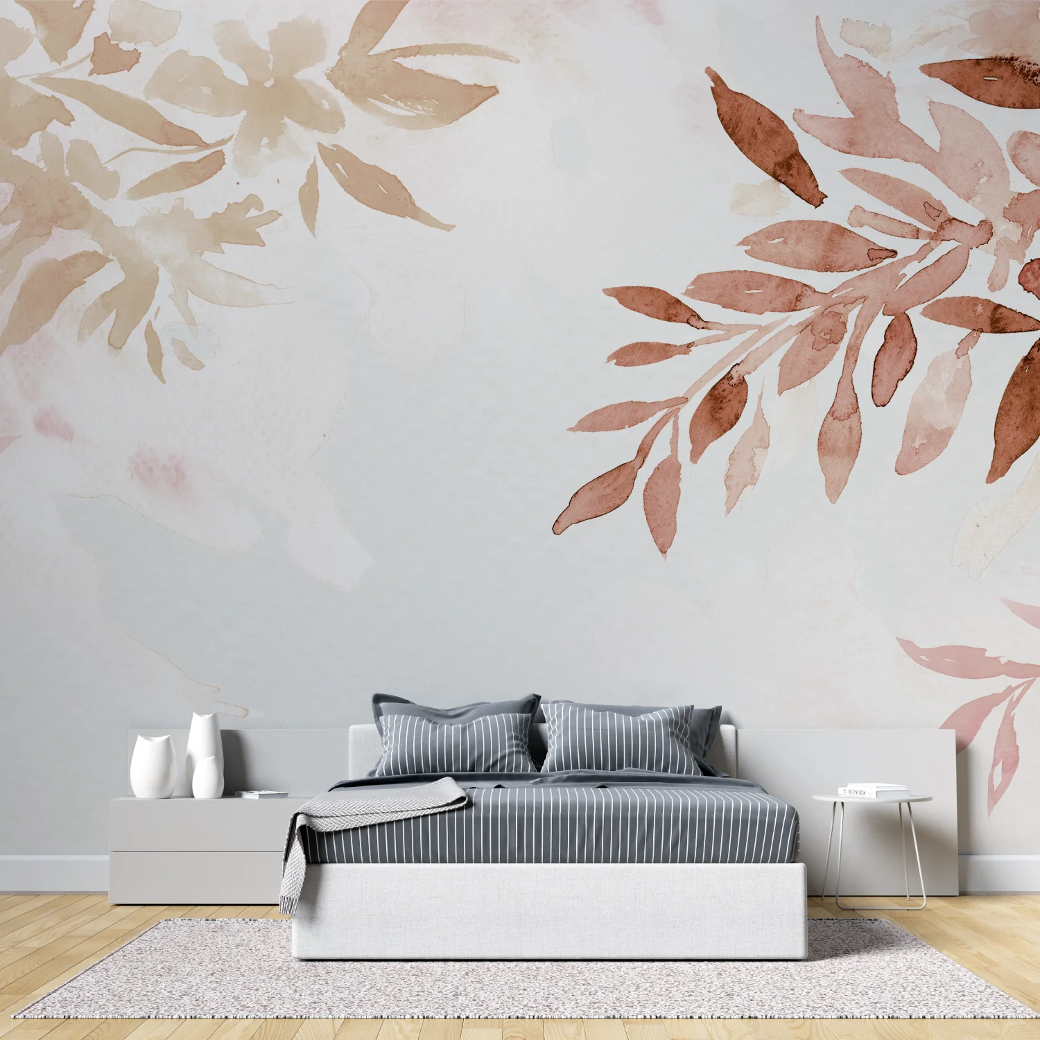 Customized murals, tropical jungle plants, leaves, big trees wallpaper cream colored hand-painted big tree decorations 3d mural