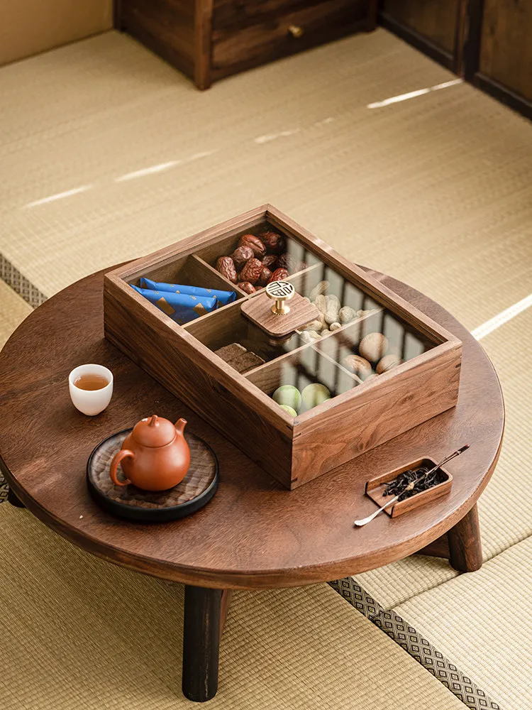 Walnut new Chinese light luxury high-end grid dried fruit box household living room storage box