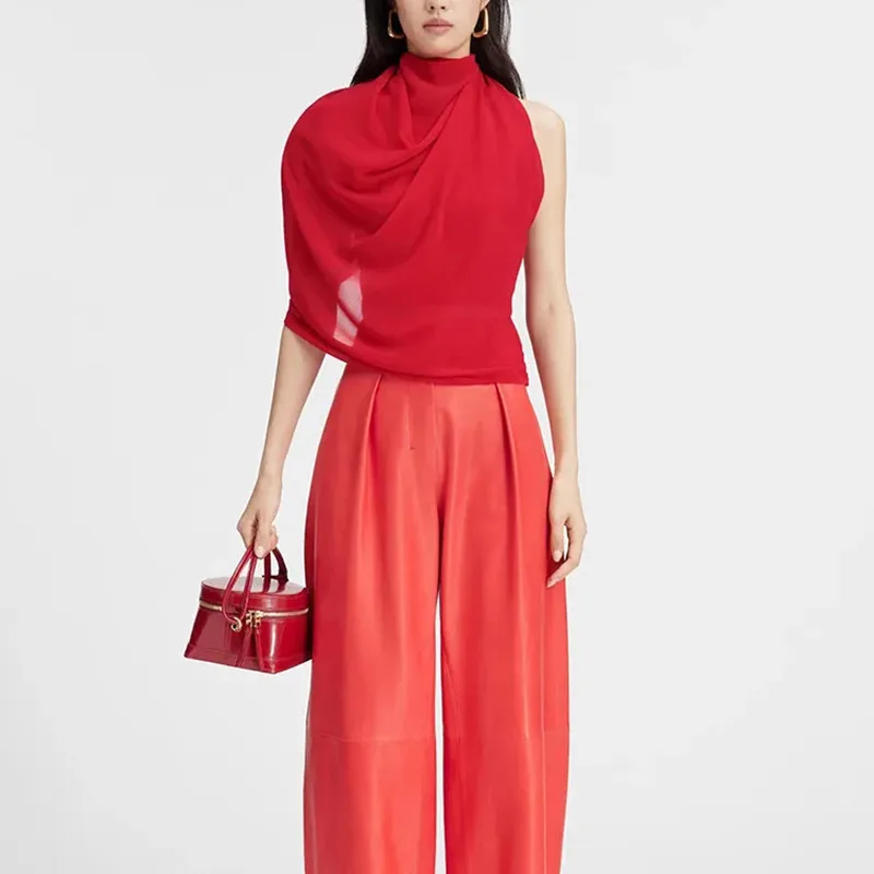 BPN Casual Loose Solid Shirts For Women Stand Collar Sleeveless Solid Vintage Temperament Blouses Female Fashion Summer Clothing